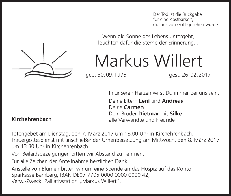  Traueranzeige für Markus Willert vom 04.03.2017 aus MGO