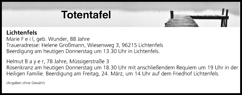  Traueranzeige für Totentafel vom 23.03.2017 vom 23.03.2017 aus MGO