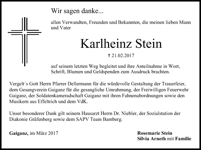  Traueranzeige für Karlheinz Stein vom 04.03.2017 aus MGO