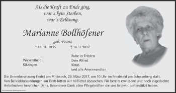 Anzeige von Marianne Bollhöfener von MGO