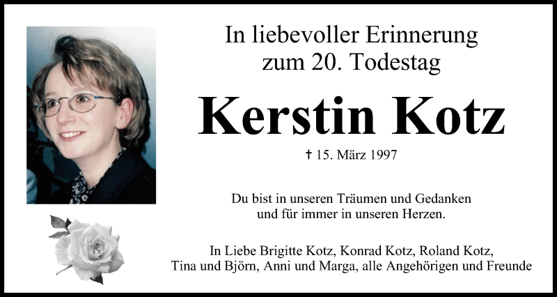  Traueranzeige für Kerstin Kotz vom 15.03.2017 aus MGO