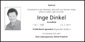 Anzeige von Inge Dinkel von MGO