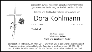 Anzeige von Dora Kohlmann von MGO