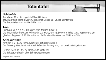 Anzeige von Totentafel vom 21.03.2017 von MGO