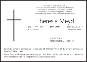 Anzeige von Theresia Meyd von MGO