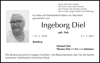 Anzeige von Ingeborg Diel von MGO