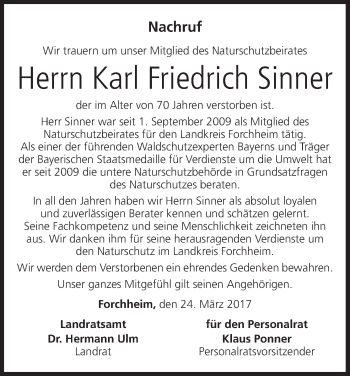 Anzeige von Karl Friedrich Sinner von MGO