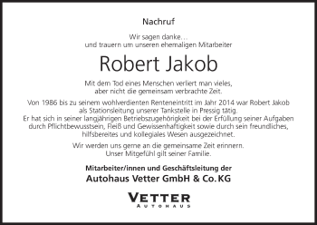 Anzeige von Robert Jakob von MGO