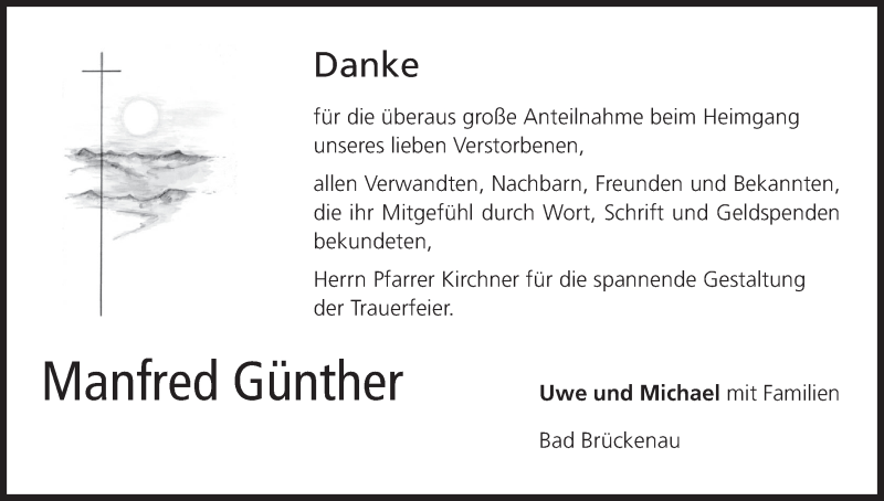  Traueranzeige für Manfred Günther vom 18.03.2017 aus MGO