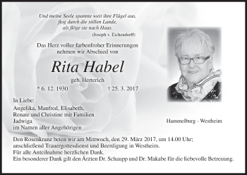 Anzeige von Rita Habel von MGO