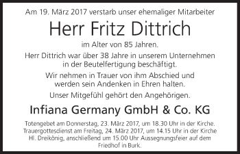 Anzeige von Fritz Dittrich von MGO