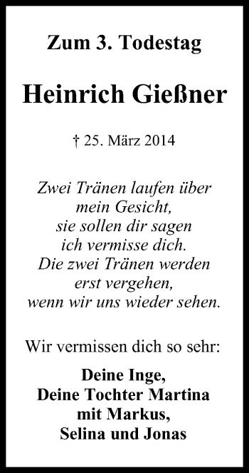 Anzeige von Heinrich Gießner von MGO