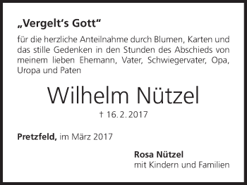Anzeige von Wilhelm Nützel von MGO