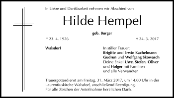 Anzeige von Hilde Hempel von MGO