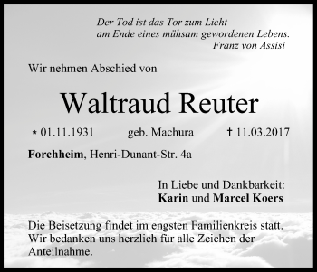 Anzeige von Waltraud Reuter von MGO