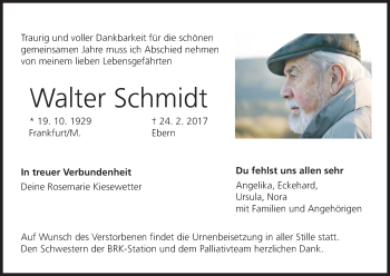 Anzeige von Walter Schmidt von MGO