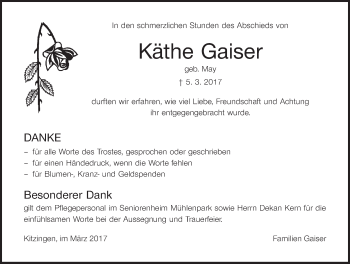 Anzeige von Käthe Gaiser von MGO