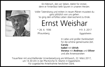 Anzeige von Ernst Weishar von MGO