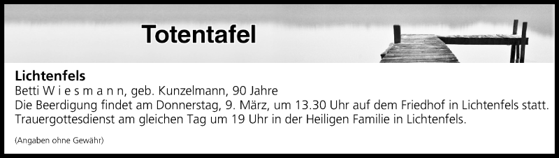 Traueranzeige für Totentafel vom 08.03.2017 vom 08.03.2017 aus MGO