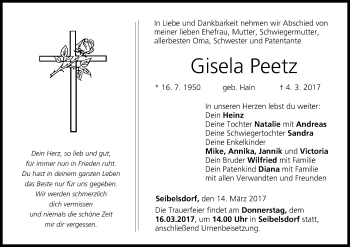 Anzeige von Gisela Peetz von MGO