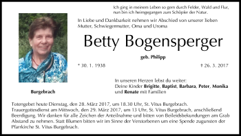Anzeige von Betty Bogensperger von MGO