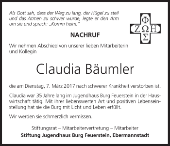 Anzeige von Claudia Bäumler von MGO
