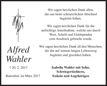 Anzeige von Alfred Wahler von MGO