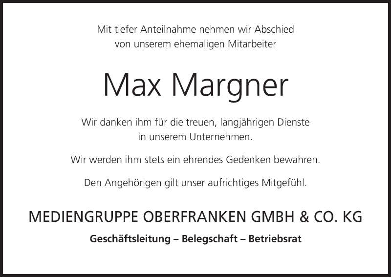  Traueranzeige für Max Margner vom 15.03.2017 aus MGO