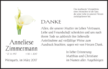 Anzeige von Anneliese Zimmermann von MGO