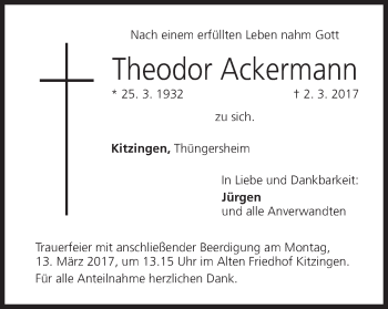 Anzeige von Theodor Ackermann von MGO