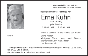 Anzeige von Erna Kuhn von MGO