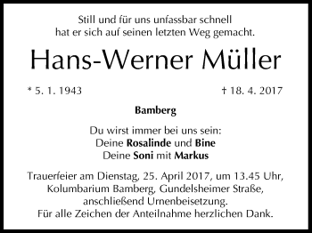Anzeige von Hans-Werner Müller von MGO