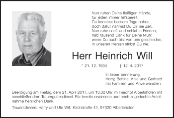 Anzeige von Heinrich Will von MGO