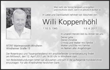 Anzeige von Willi Koppenhöhl von MGO