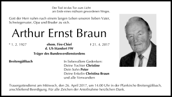 Anzeige von Arthur Ernst Braun von MGO