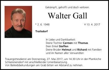Anzeige von Walter Gall von MGO