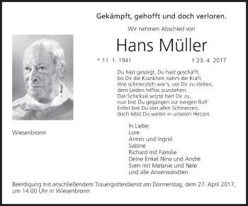 Anzeige von Hans Müller von MGO