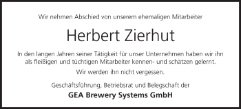 Anzeige von Herbert Zierhut von MGO