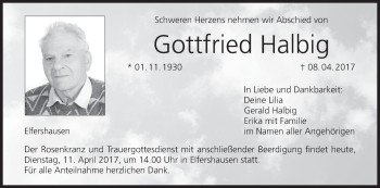 Anzeige von Gottfried Halbig von MGO