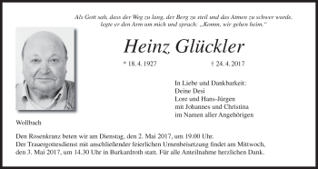 Anzeige von Heinz Glückler von MGO