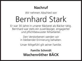 Anzeige von Bernhard Stark von MGO