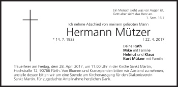 Anzeige von Hermann Mützer von MGO