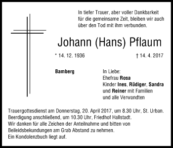 Anzeige von Johann  Pflaum von MGO