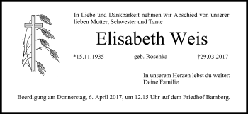 Anzeige von Elisabeth Weis von MGO