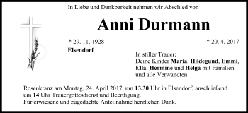 Anzeige von Anni Durmann von MGO