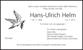Anzeige von Hans-Ulrich Helm von MGO