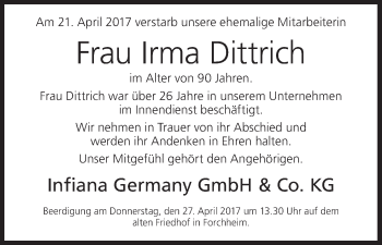 Anzeige von Irma Dittrich von MGO