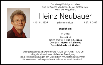 Anzeige von Heinz Neubauer von MGO