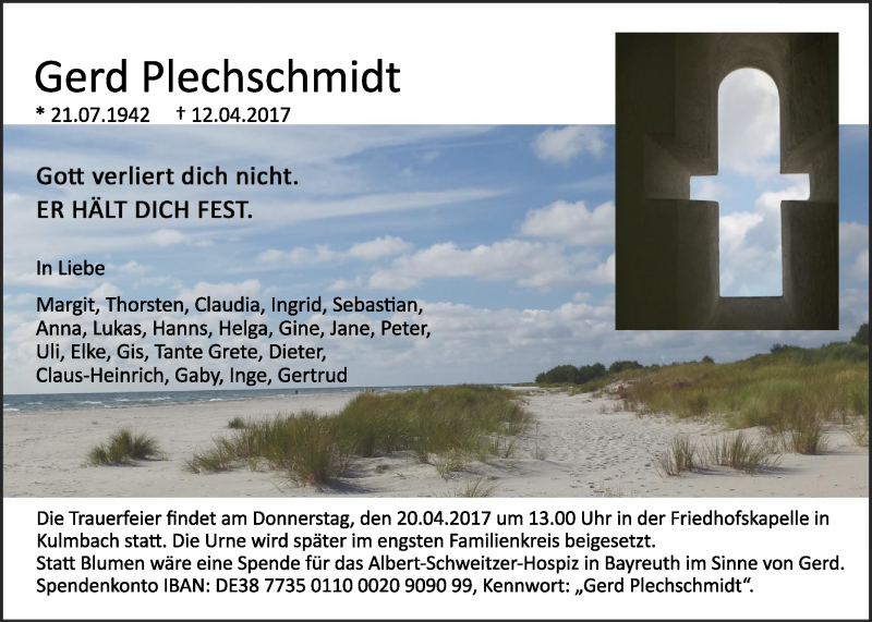  Traueranzeige für Gerd Plechschmidt vom 18.04.2017 aus MGO