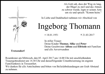 Anzeige von Ingeborg Thomann von MGO